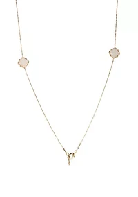 Gold Tone Quatrefoil Motif Long Necklace