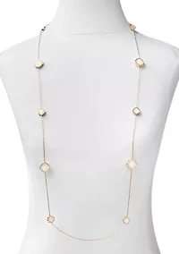 Gold Tone Quatrefoil Motif Long Necklace