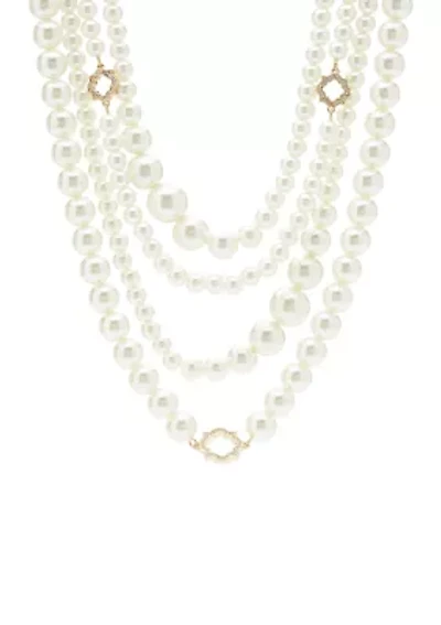 Gold Tone Multi Foil Multi Strand Pearl Necklace