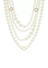 Gold Tone Multi Foil Multi Strand Pearl Necklace