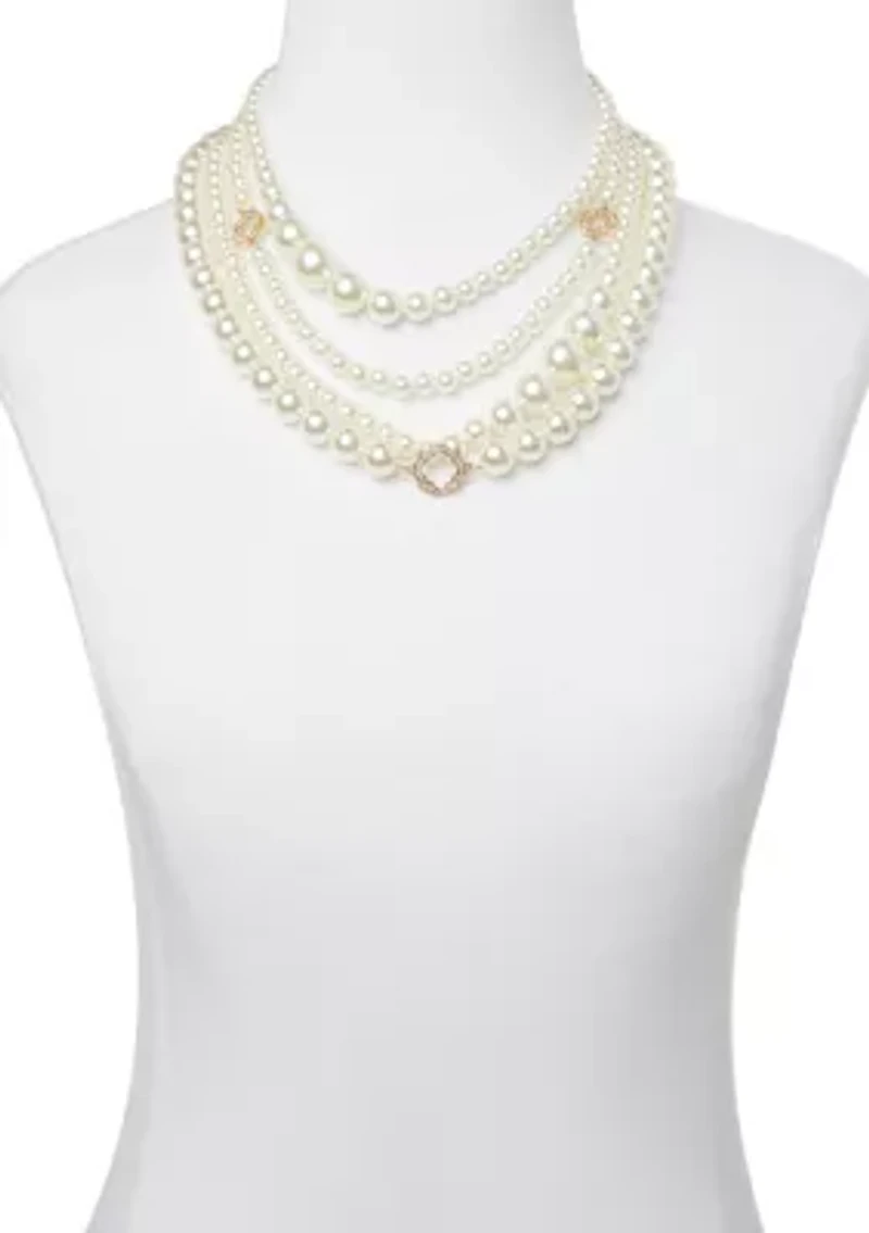 Gold Tone Multi Foil Multi Strand Pearl Necklace