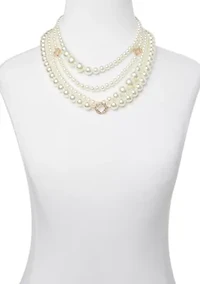 Gold Tone Multi Foil Multi Strand Pearl Necklace