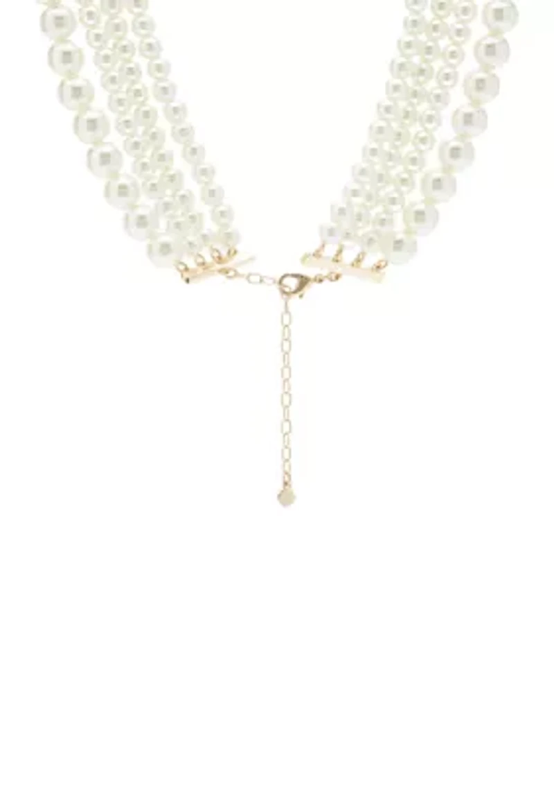 Gold Tone Multi Foil Multi Strand Pearl Necklace