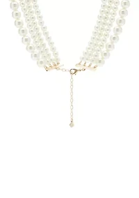 Gold Tone Multi Foil Multi Strand Pearl Necklace