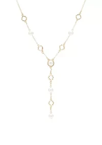 Gold Foil and Pearl Y Neck Necklace