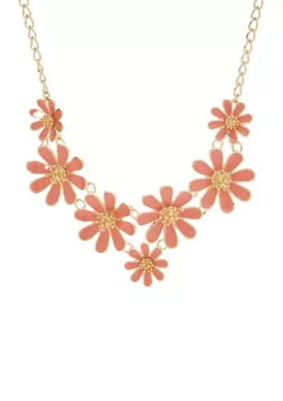 Coral Flower Frontal Gold Necklace