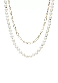 Gold Tone 16" Pearl Multirow Chain Necklace