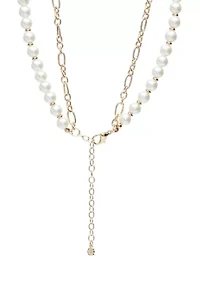 Gold Tone 16" Pearl Multirow Chain Necklace