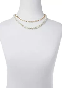 Gold Tone 16" Pearl Multirow Chain Necklace