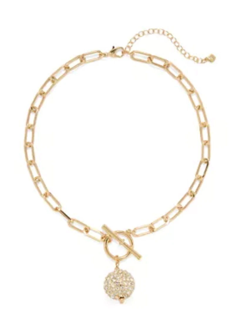 Gold Tone Fireball Toggle Necklace