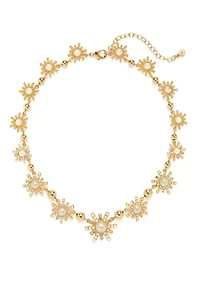 Gold Tone Starburst Pearl Collar Necklace