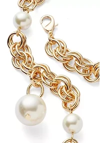 Gold Tone Pearl Link Y Necklace