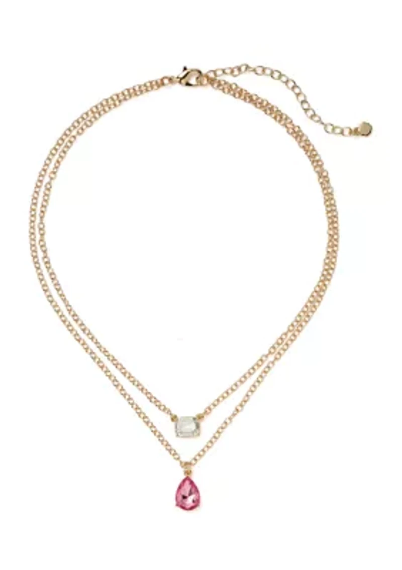 Gold Tone Mix Stone Multi Row Necklace