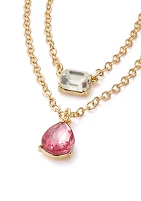 Gold Tone Mix Stone Multi Row Necklace