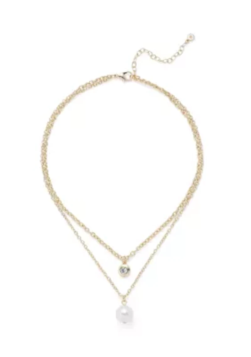 Gold Tone Pearl Multi Row Necklace