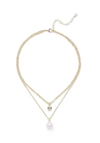 Gold Tone Pearl Multi Row Necklace