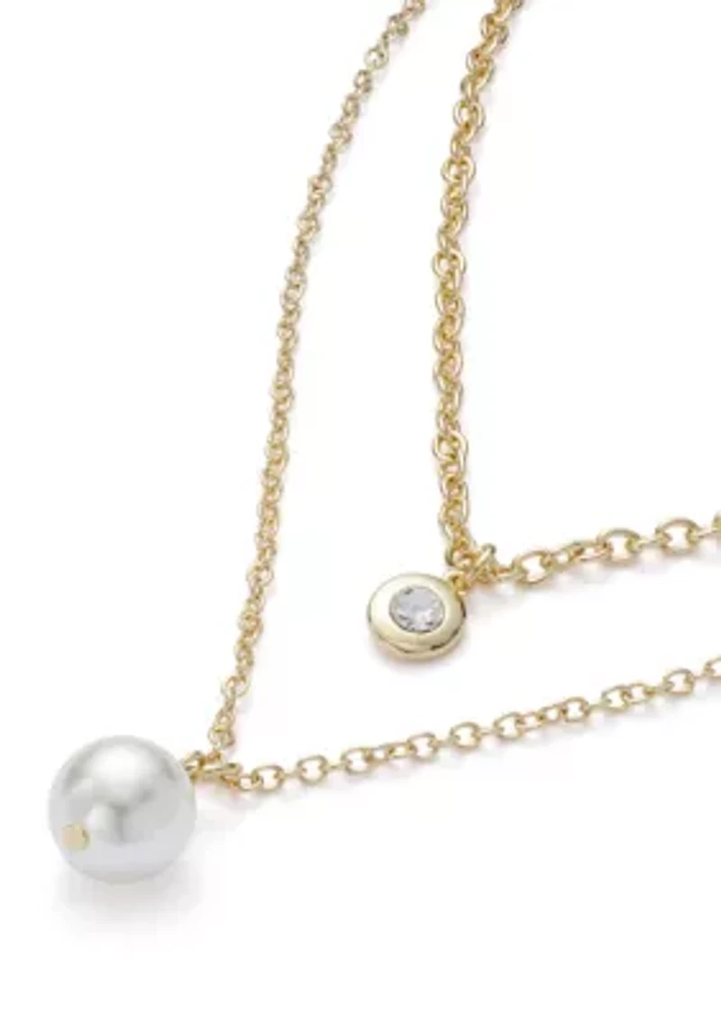 Gold Tone Pearl Multi Row Necklace