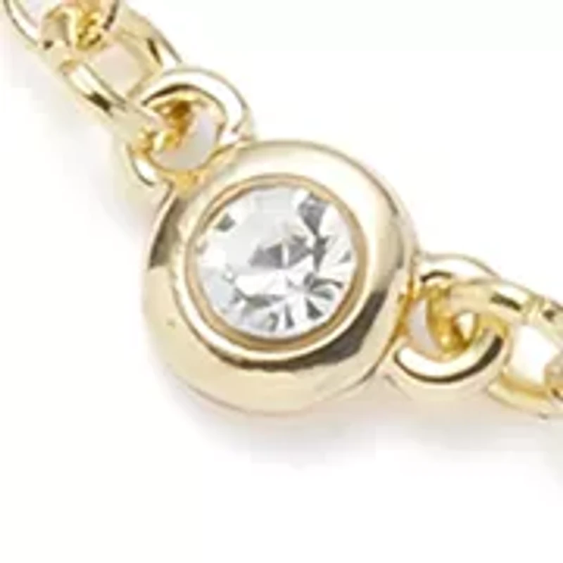 Gold Tone Pearl Bezel Y Necklace