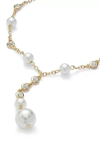 Gold Tone Pearl Bezel Y Necklace