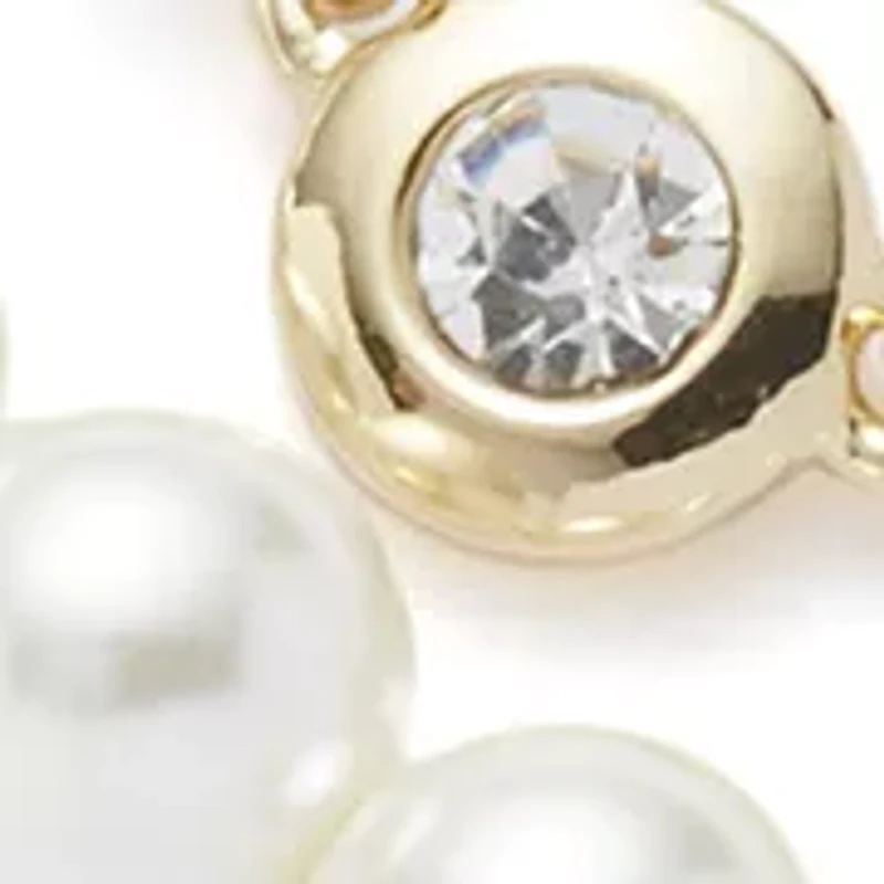 Gold Tone Pearl Collar Multirow Necklace