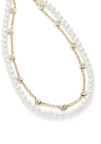 Gold Tone Pearl Collar Multirow Necklace