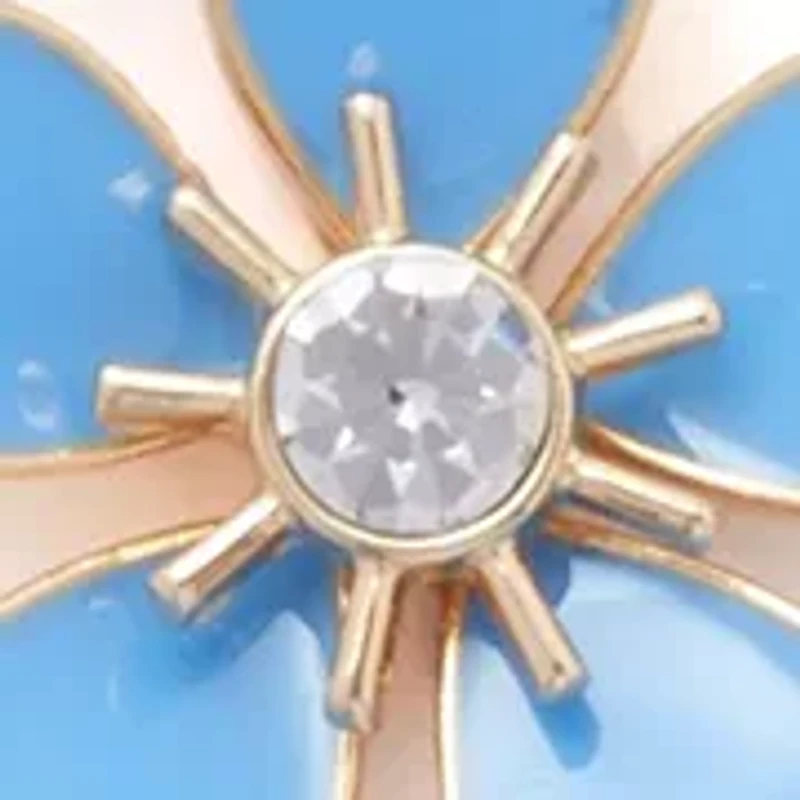 Gold Tone Blue Enamel Flower Frontal Necklace