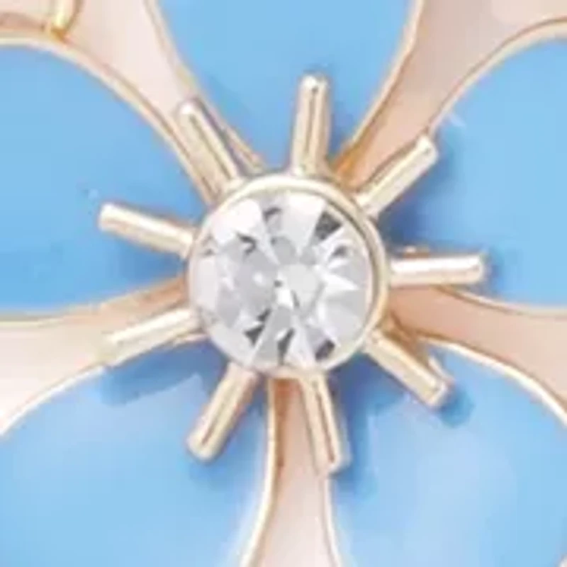 Gold Tone Blue Flower Drama Frontal Necklace