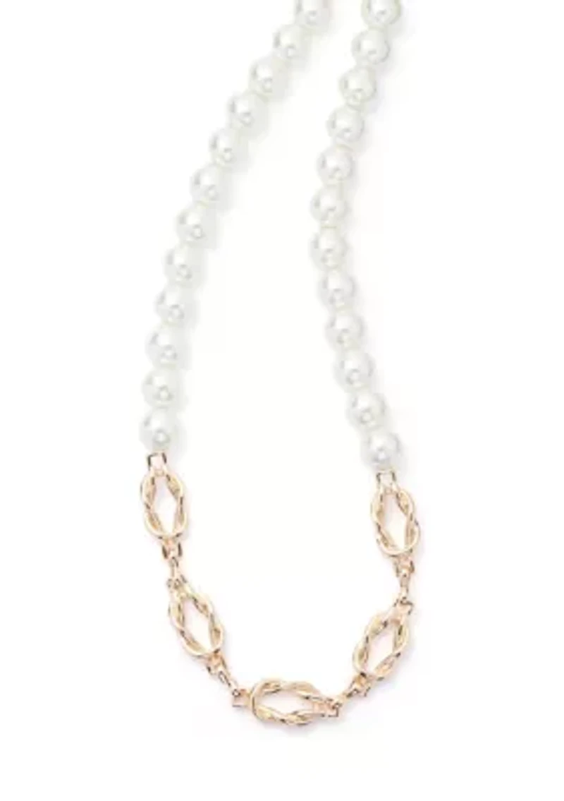 Gold Tone Pearl Twist Collar Necklace