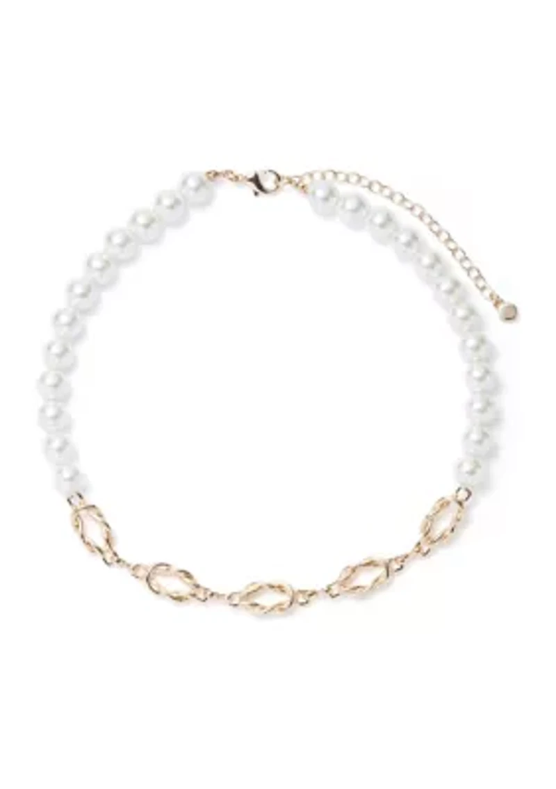 Gold Tone Pearl Twist Collar Necklace