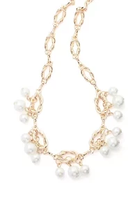 Gold Tone Pearl Shaky Pearl Frontal Necklace