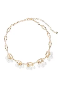 Gold Tone Pearl Shaky Pearl Frontal Necklace
