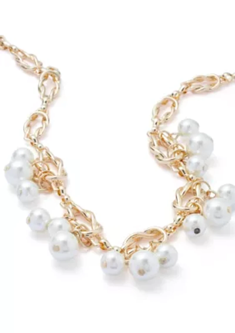 Gold Tone Pearl Shaky Pearl Frontal Necklace