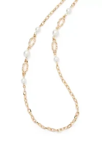 Gold Tone Pearl Link Strandage Necklace