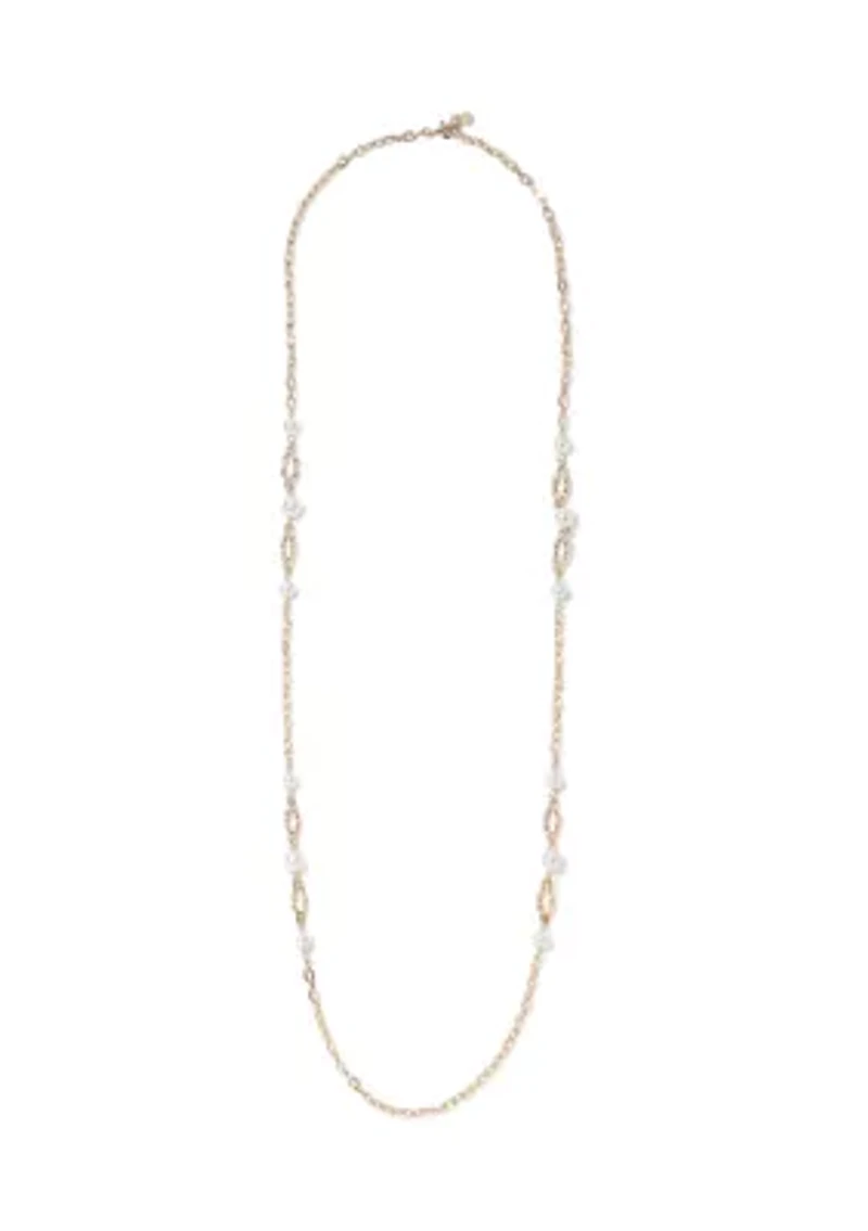 Gold Tone Pearl Link Strandage Necklace