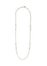 Gold Tone Pearl Link Strandage Necklace