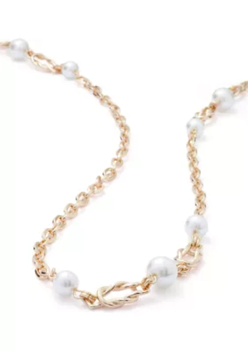 Gold Tone Pearl Link Strandage Necklace