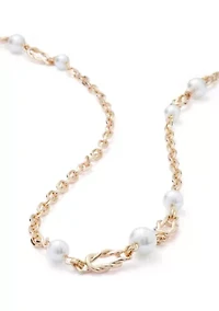 Gold Tone Pearl Link Strandage Necklace