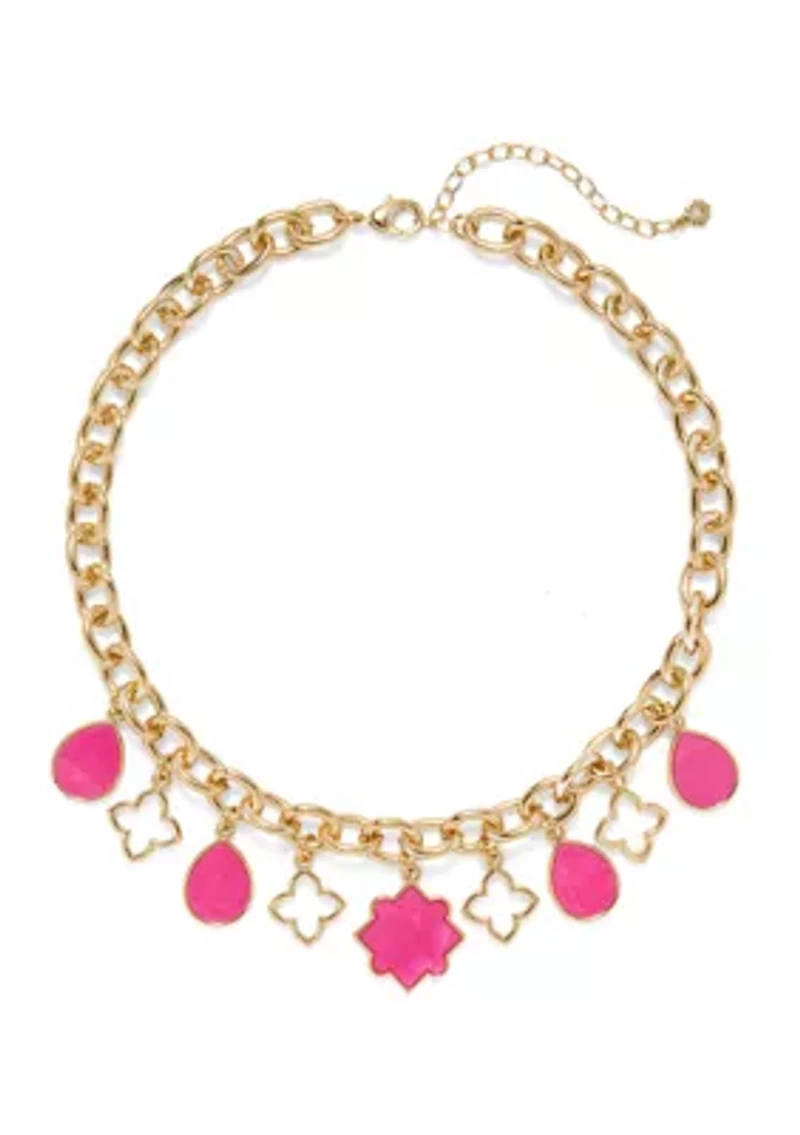 Gold Tone Shaky Charm Collar Necklace