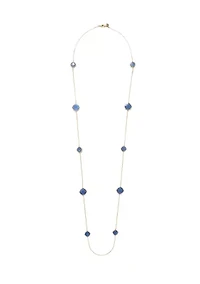 Gold Tone Quatrefoil Motif Long Necklace