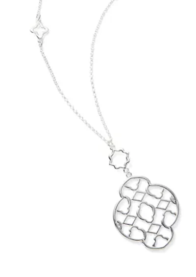 Silver Tone Open Station Pendant Strand Necklace