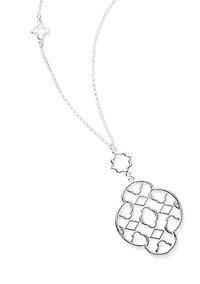 Silver Tone Open Station Pendant Strand Necklace