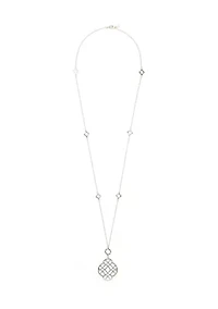 Silver Tone Open Station Pendant Strand Necklace