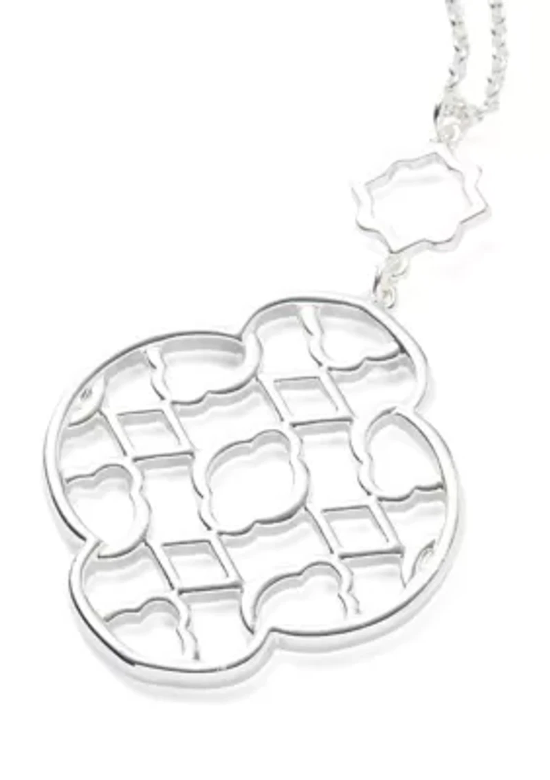 Silver Tone Open Station Pendant Strand Necklace