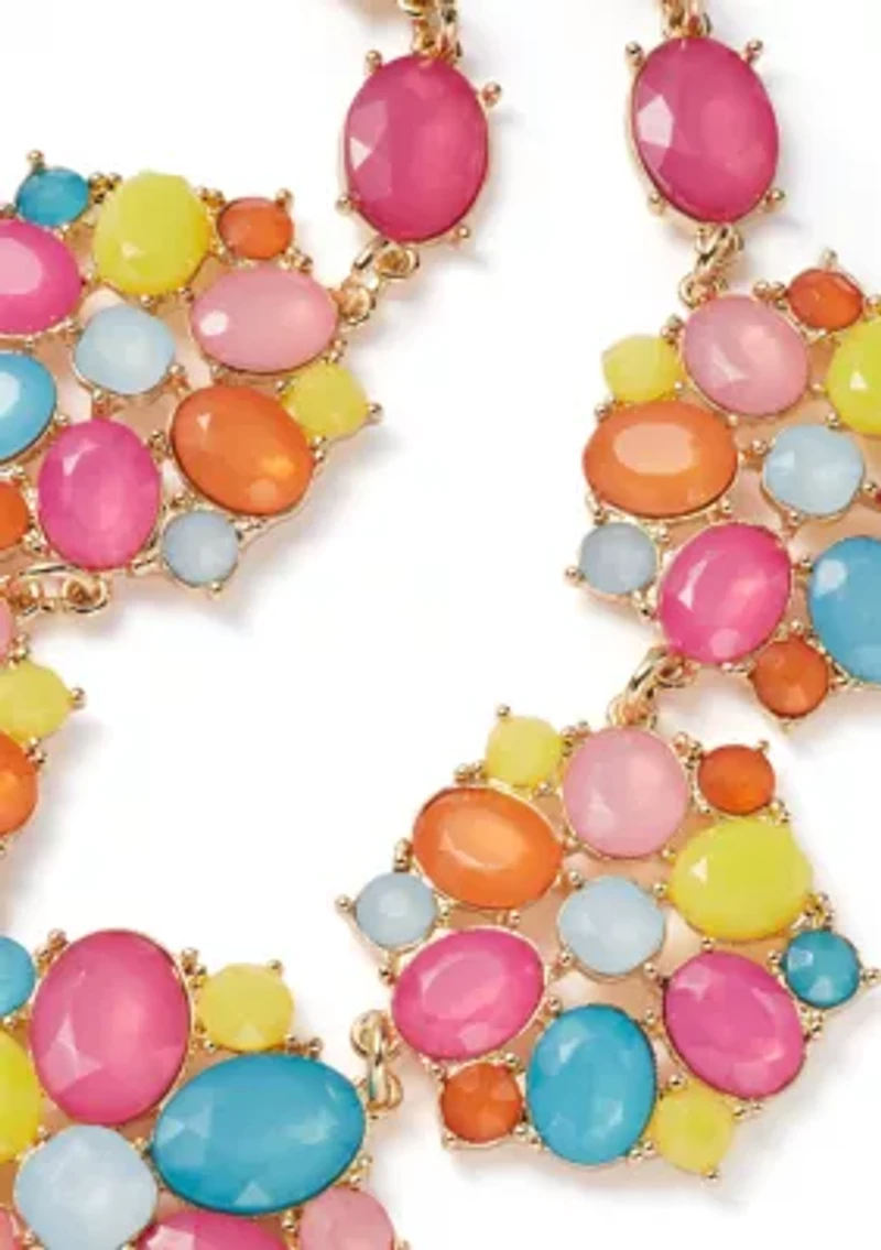 Gold Tone Multi Milky Cluster Statement Necklace