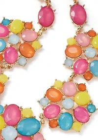 Gold Tone Multi Milky Cluster Statement Necklace