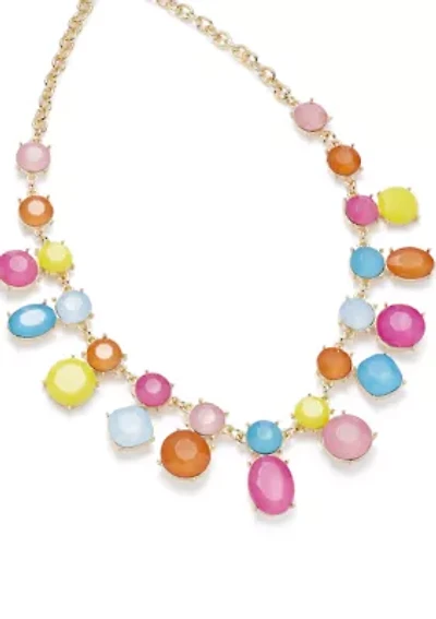 Gold Tone Multi Milky Frontal Necklace