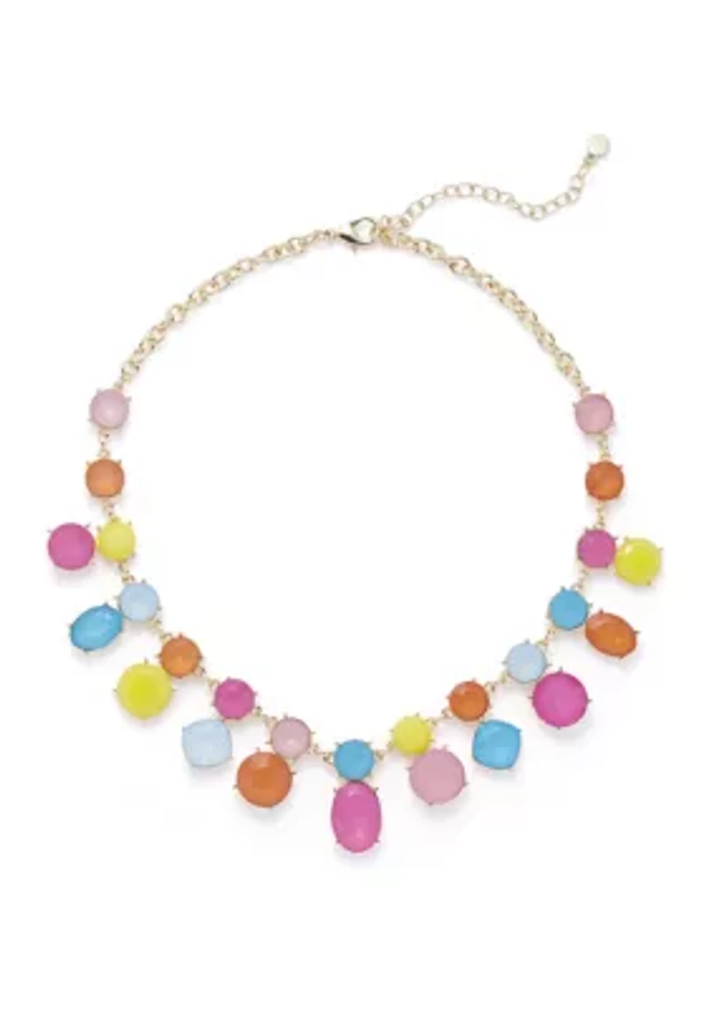 Gold Tone Multi Milky Frontal Necklace
