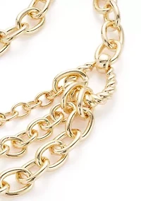 Gold Tone Ribbed Metal Multirow Necklace