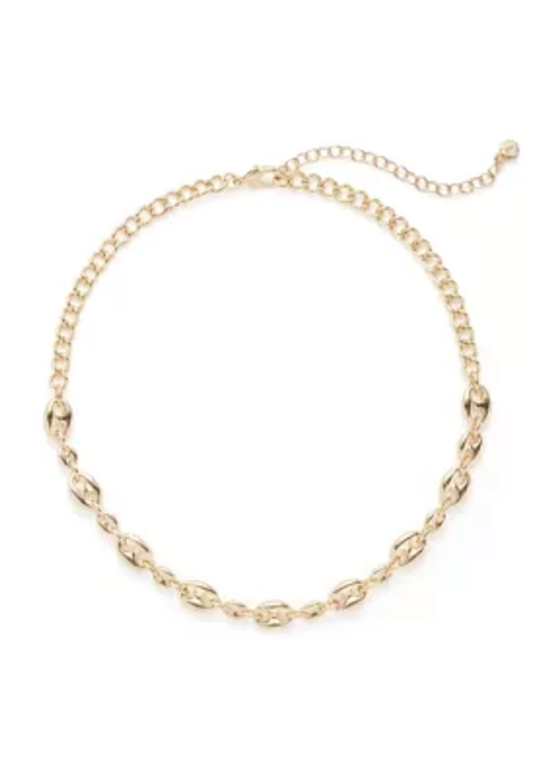 Gold Tone Half Mariner Link Collar Necklace