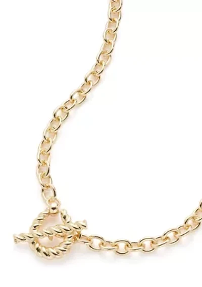 Gold Tone Ribbed Metal Toggle Collar Necklace